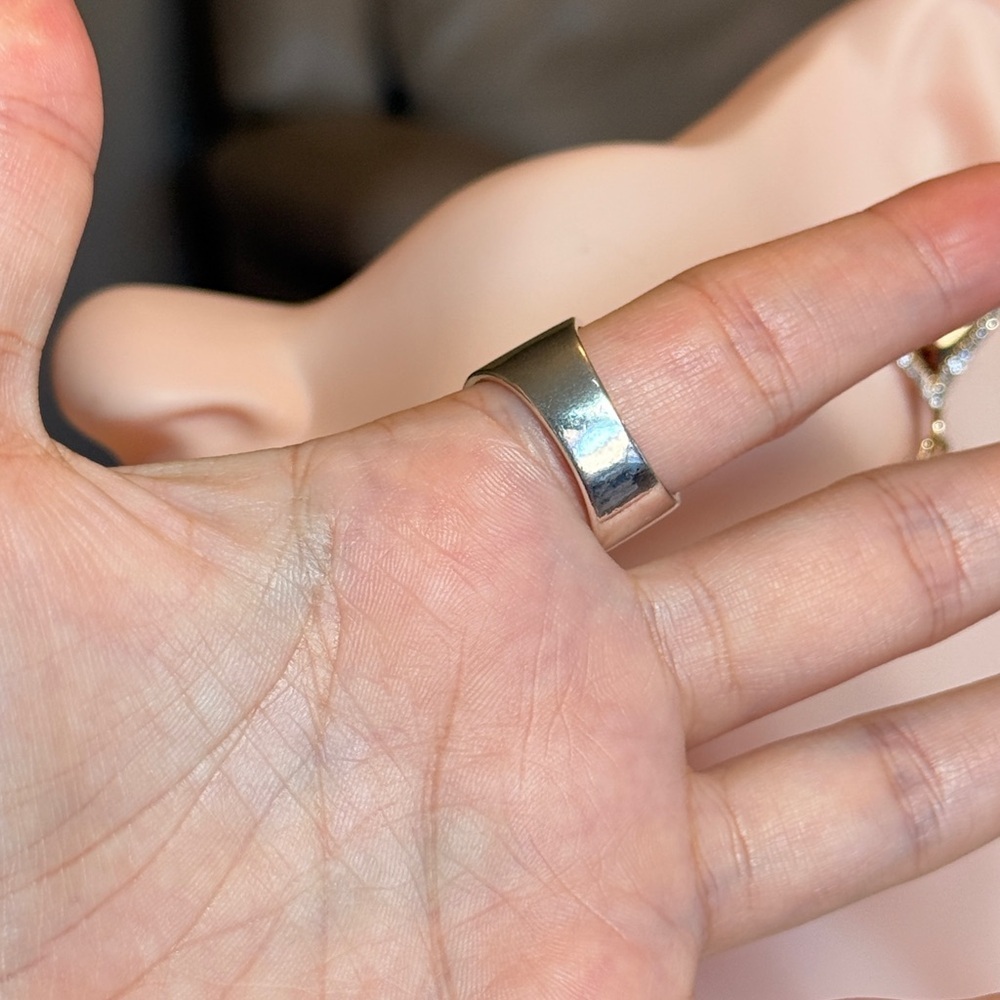 Silver and Gold Ring with Green and Clear Gems - Picture 4 of 7
